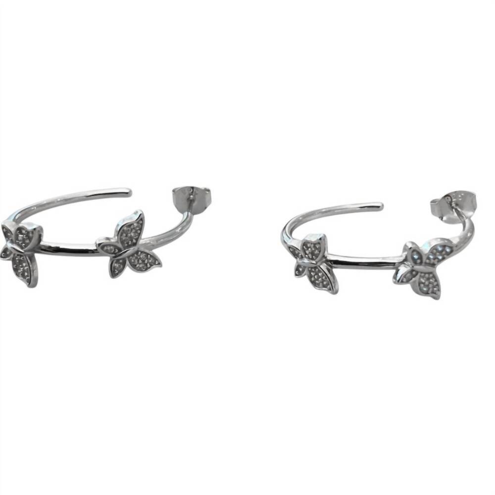 NEW DEBBIE KATZ women's hoops earrings with butterflies in silver